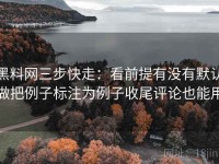 黑料网三步快走：看前提有没有默认做把例子标注为例子收尾评论也能用